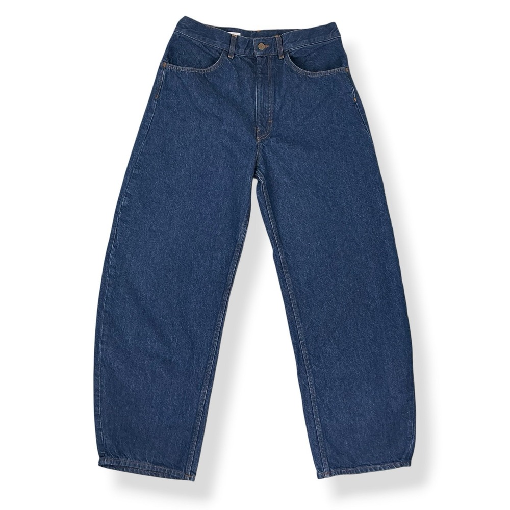 Zara Jeans Women Size 8 (ACTUAL 30x29) Blue Barrel Denim High Rise Logo